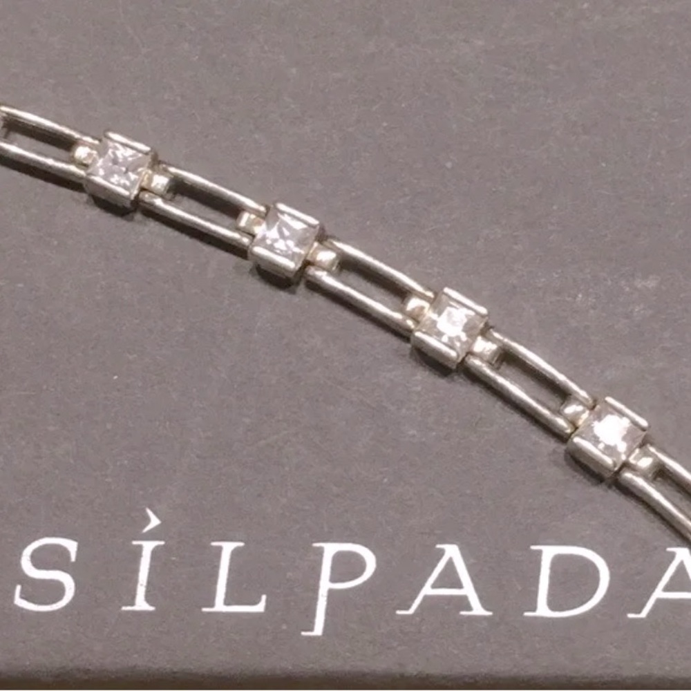 Silpada Sterling Silver Rectangle Link Cubic Zirconia Tennis Bracelet
